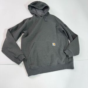 Carhartt Hoodie Mens Medium Gray Loose Fit Flag Logo Pullover Sweatshirt